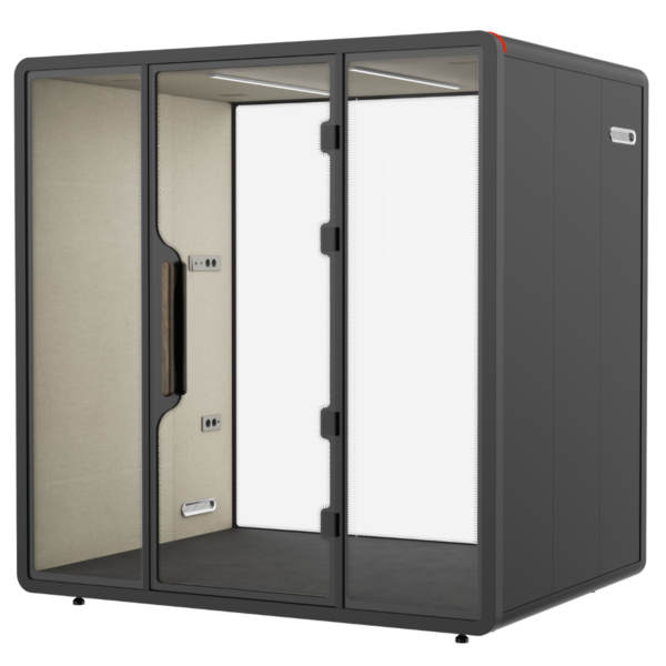 Kabina Team s preprogo, lesenim rocajem in PVC zunanjo oblogo za profesionalno uporabo.